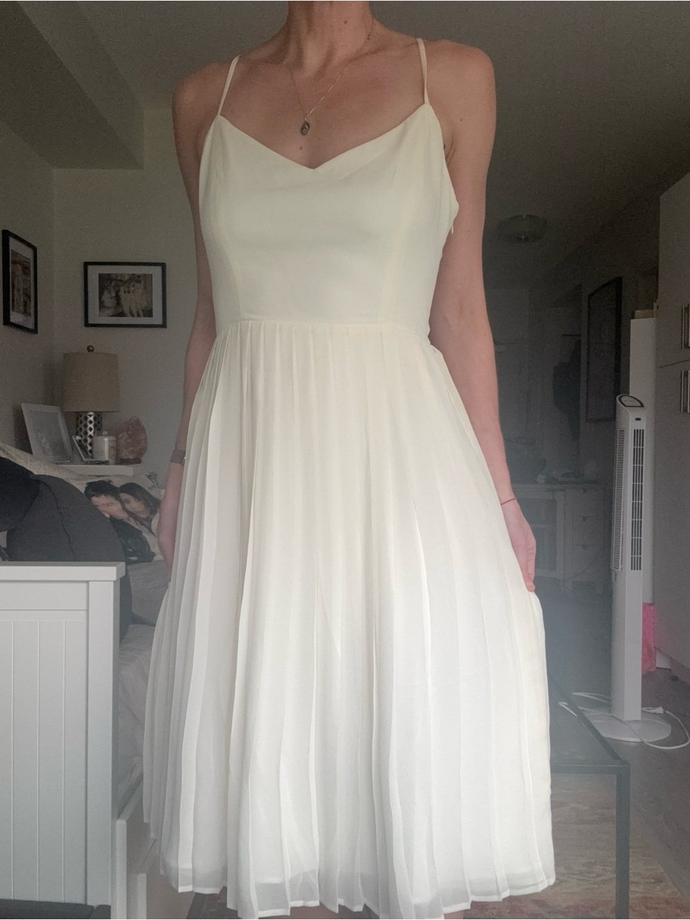NWT Cupcakes and Cashmere Ivory Pleated Midi Dress Sz 6 (Flaw - Snag)